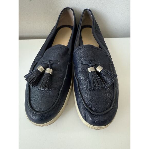 MICHAEL KORS CALLAHAN TASSEL BLUE LEATHER SLIP ON LOAFERS WOMENS SZ 8 - Picture 1 of 9
